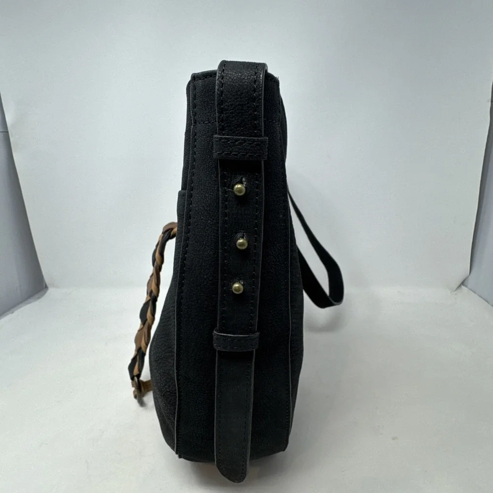 Lucky Brand Hobo Bag Black Genuine Leather Tassel Shoulder Boho Crossbody